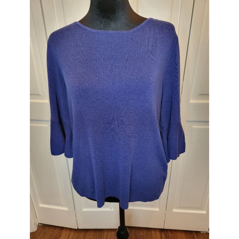 Blue Marled Sweater Bell Sleeve Talbots XL Minimalist Old Money Brunch Church